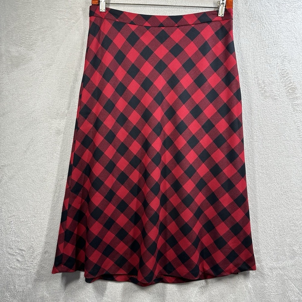 Talbots‎ Red Buffalo Plaid Wool Blend Midi Skirt Women's Size 12 Classic